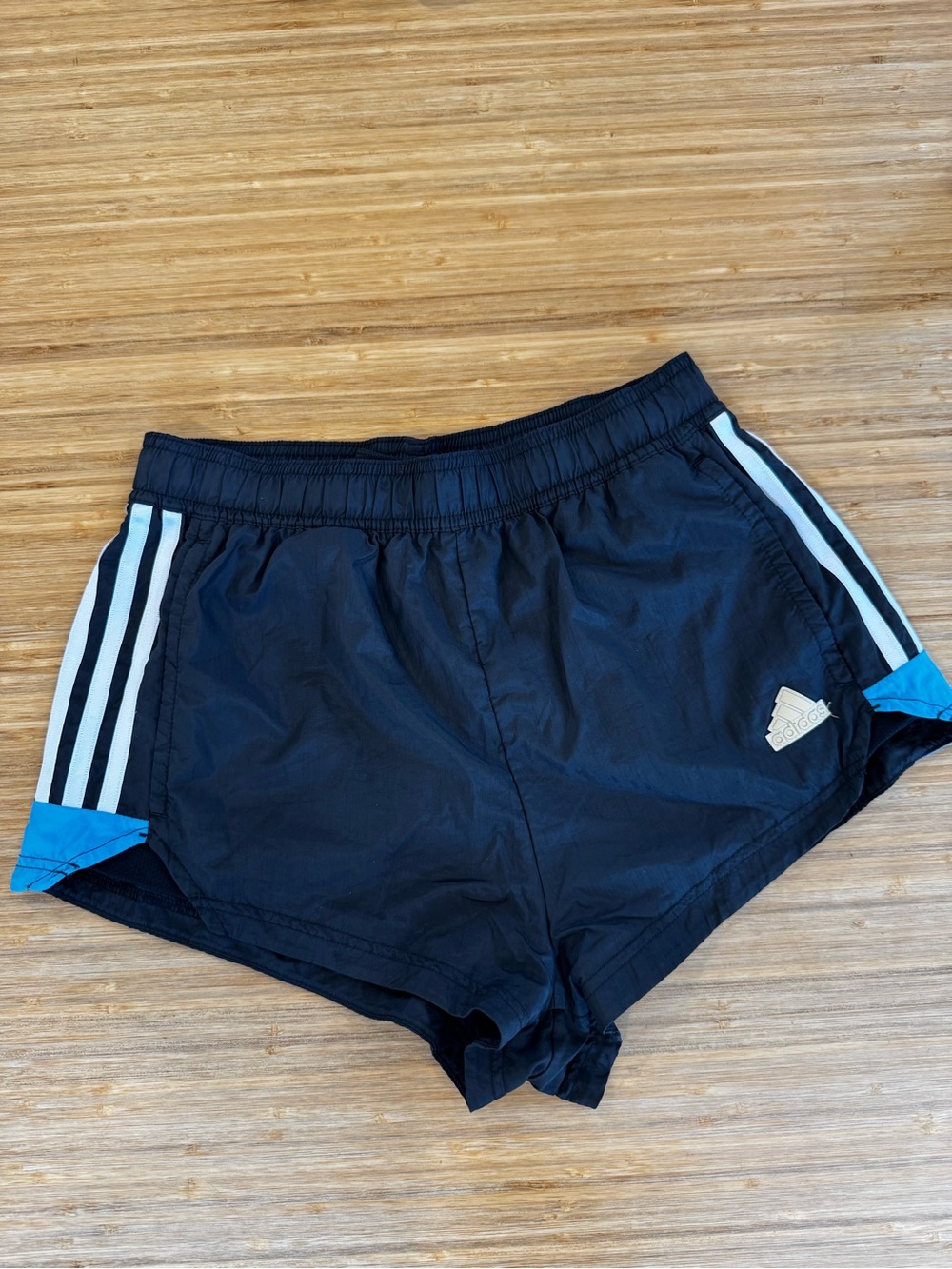 adidas Black Athletic Shorts with Blue and White Trim